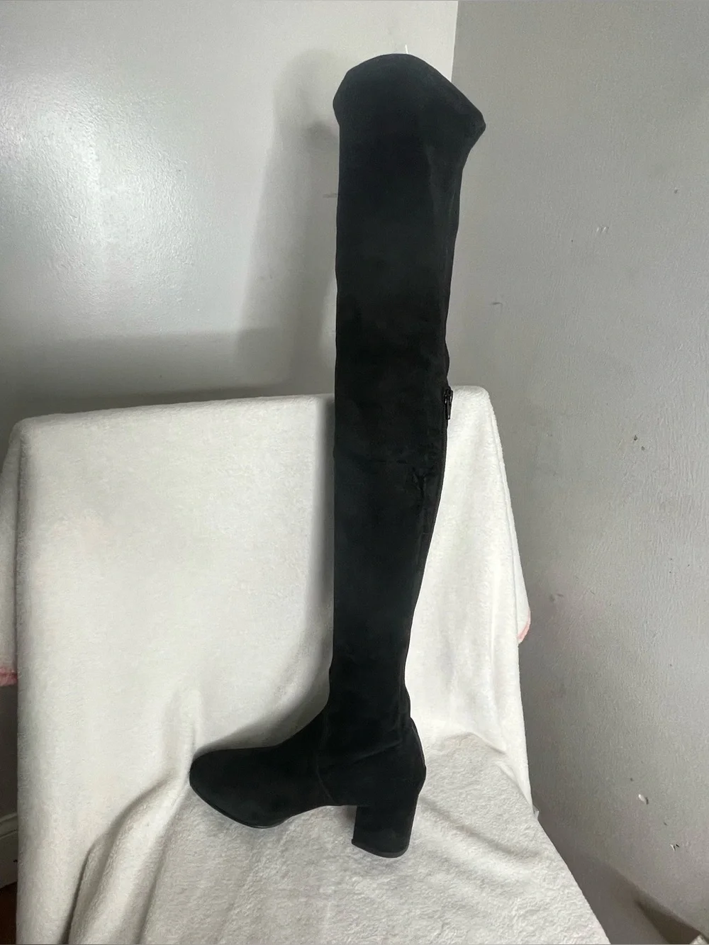 VALENTINO GARAVANI Black Suede Over The Knee Block Heel Boots Women Size 38.5